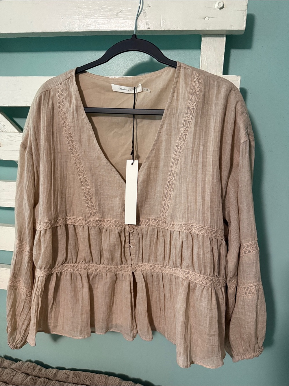 Mustard Seed Light Taupe Peasant Tunic Top